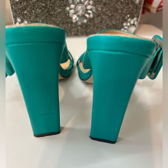 Women’s Green buckle open toe slip on high heels shoes, size 8 - Picture 7 of 8